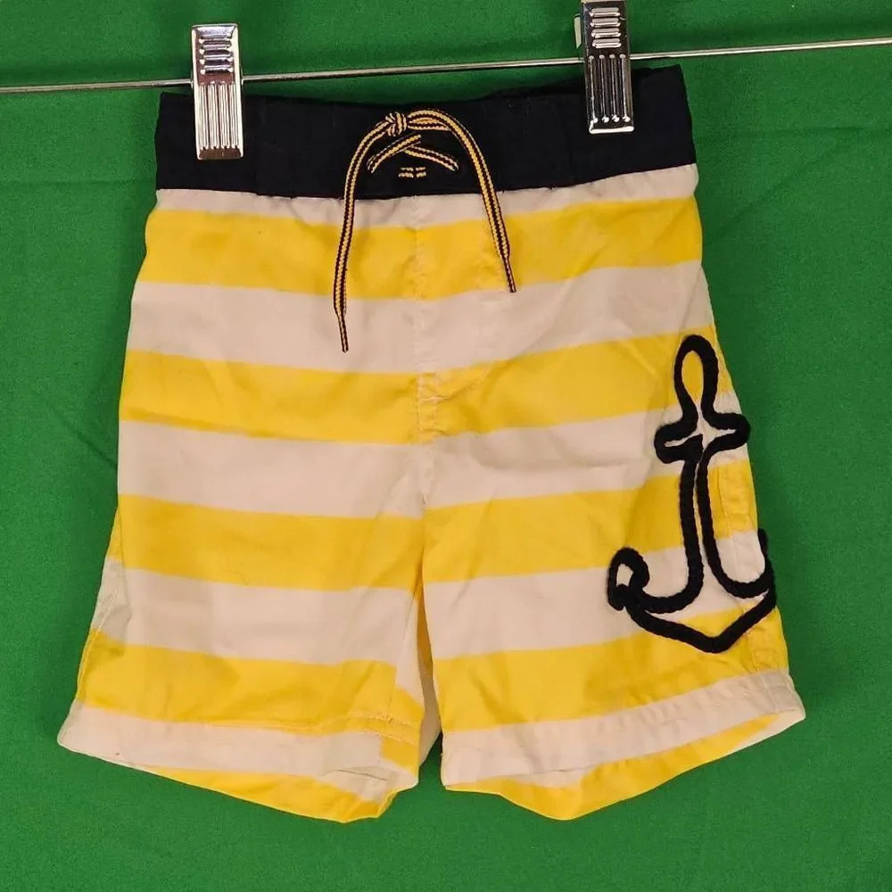 Janie and Jack Boys‎ Yellow White Anchor Stripe Swim Trunks Shorts 3-6 Months